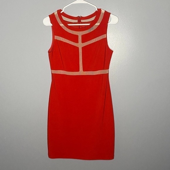 aqua Dresses Red Body Con Dress with mesh detail Size 6 - Picture 2 of 7